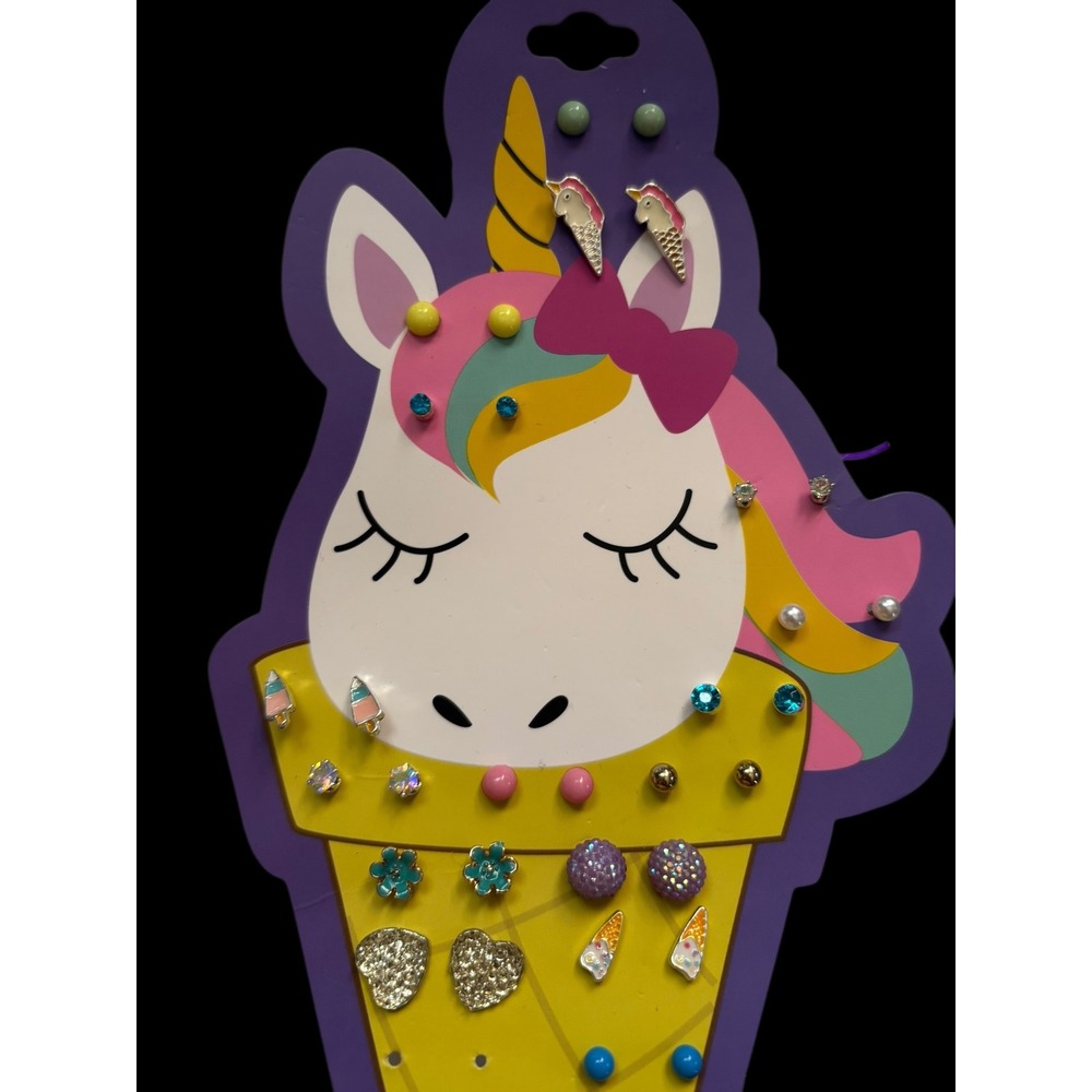 OH HELLO Kids 19 Pairs Unicorn Ice Cream Earrings Set Fun‎ Fantasy Jewelry - Picture 3 of 4